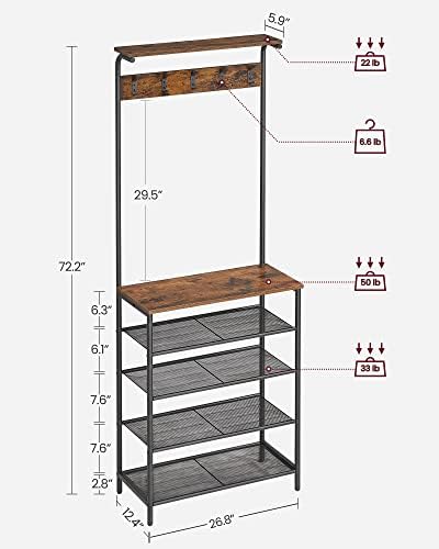 VASAGLE Hall Tree with Shoe Bench, 5-Tier Shoe Rack, 5 Dual Hooks - Image 3