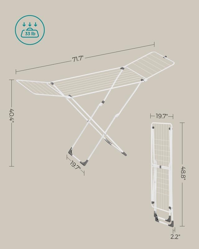 SONGMICS Clothes Drying Rack, Heavy Duty, 2 Gullwings - Image 6