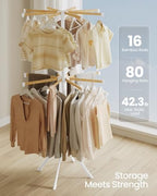 SONGMICS Clothes Drying Rack, Foldable Steel Airer, Bamboo Hanging Rods - Image 3