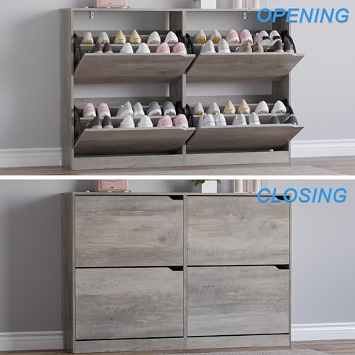 BORNOON Shoe Cabinet with 4 Flip Drawers, Narrow Hidden Shoe Storage Cabinet - Image 5