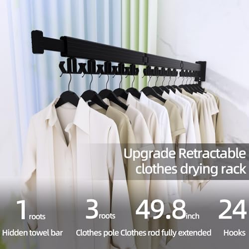 Kelisiting Clothes Drying Rack, Wall Mounted Laundry Drying Rack, Upgrade - Image 2