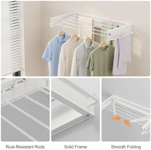 JOOM Wall Mounted Clothes Drying Rack, 31.5 Inch Foldable Rack - Image 6