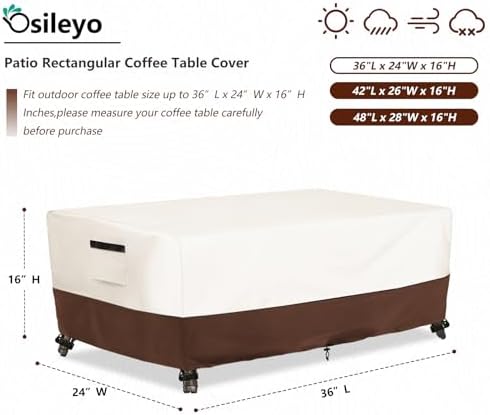 Outdoor Patio Coffee Table Cover, Waterproof Rectangular Patio Side Table Cover - Image 2