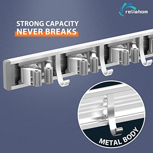 reliahom Broom Holder Wall Mount Mop Hanger Tools organizer 5Racks 4Hooks - Image 2