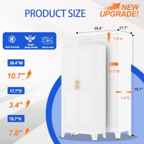 GAIOUS 79" Tall Kitchen Pantry Cabinet, Metal Storage Cabinet White Cupboard - Image 2