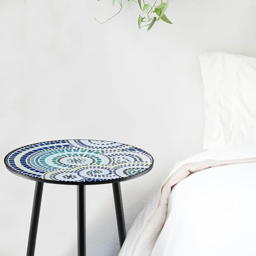 Party Zealot 2 Packs Metal Mosaic Round Side Tables 13.4" Small Outdoor Patio - Image 2