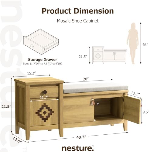 Entryway Bench with Storage, 3 in 1 Storage Bench with 1 Drawer and 2 Cubbies - Image 2