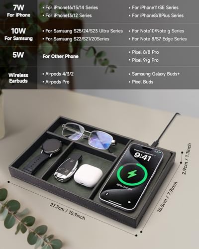Valet Tray, Built in Wireless Charging Pad, Nightstand Organizer - Image 2