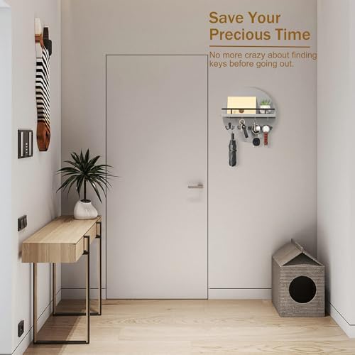 Key Holder Wall Mount with Shelf and Hooks, Mail Organizer - Image 5