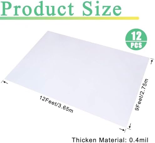 12 Pack Drop Cloth Plastic Sheeting, 9 x 12 FT Heavy Duty Painters Tarp - Image 2