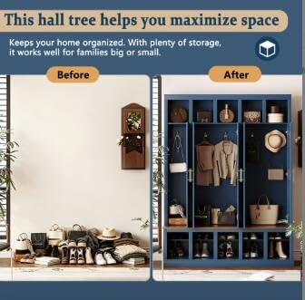 Quarte Entryway Organizer with Shoe Storage, Coat Hanging, Hat Cubbies - Image 7