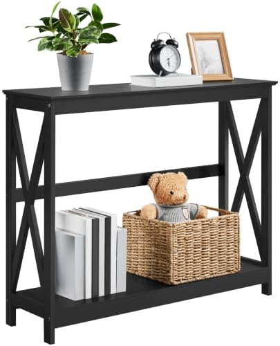 Yaheetech Narrow Black Entryway Console Table, 2-Tier X-Frame Storage Shelf by Yaheetech
