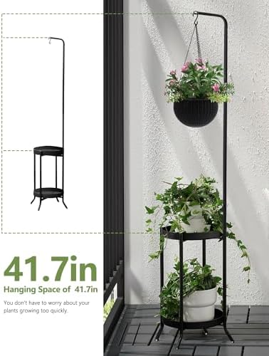 RINBOU 2Pcs Hanging Plant Stand Indoor Outdoor, Space-Saving Corner Metal Plant - Image 5