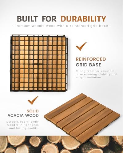 Upolana 9 PCS Interlocking Deck Tiles 12" x 12", 6 Slats Outdoor Flooring - Image 3