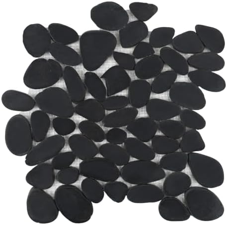 Stone Pebble Tile Black Sliced for Bathroom Shower Floor, 5 Sheets by Adolif