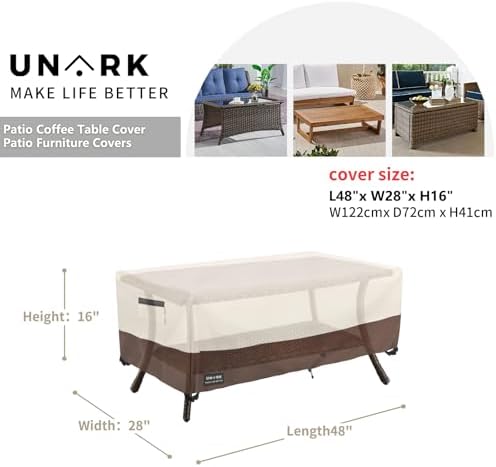 Outdoor Patio Coffee Table Cover, 600D Waterproof Heavy Duty Outdoor Table Cover - Image 2