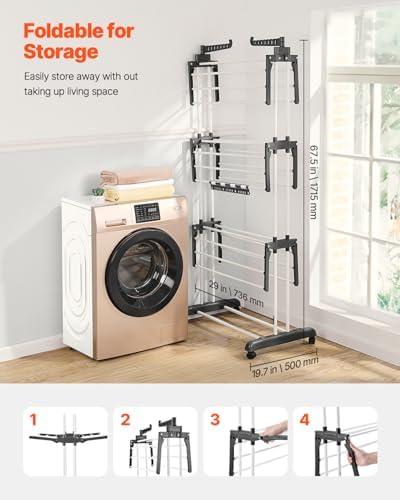 VEVOR Clothes Drying Rack, 4-Tier Foldable Laundry Dryer Rack, Metal Drying - Image 5