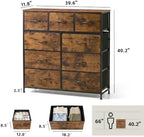 WLIVE Tall Dresser for Bedroom, 9 Drawer Chest of Drawers, Rustic Brown - Image 3