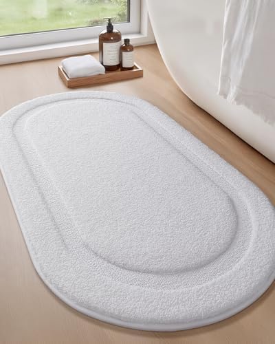 Color&Geometry Oval White Bathroom Rugs 42x24, Extra Soft Absorbent Microfiber by COLORG