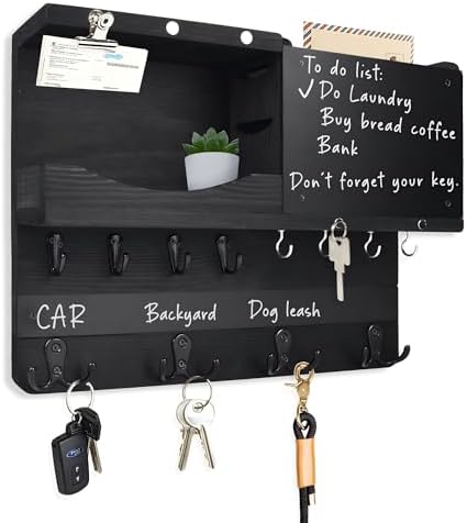Key Holder Wall Mount with Shelf, Key Hooks by HEKOOLA