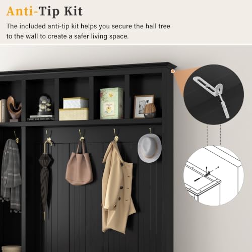 Quarte Hall Tree with Storage Bench, Open Cubbies - Image 5