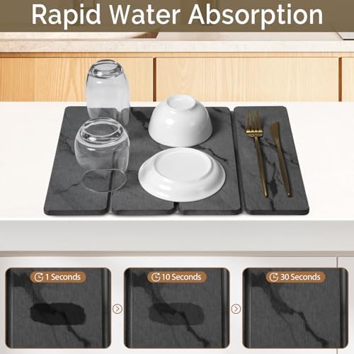 Small Stone Dish Drying Mat for Kitchen Counter, Foldable Water Absorbing - Image 3