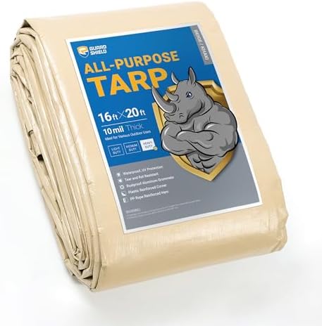 GUARD SHIELD Beige Tarp Heavy Duty Waterproof 16x20 Feet Outdoor Poly Tarps by GUARDSHIELD