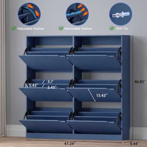 BORNOON Shoe Cabinet with 6 Flip Drawers, Slim Narrow Shoe Storage Cabinet - Image 2
