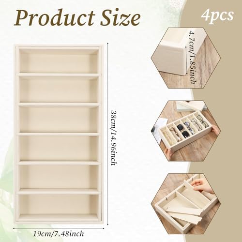 JJUNW 4 Pcs Velvet Sunglasses Organizer Tray, 6 Grids Beige - Image 2