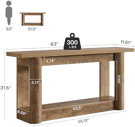 Tribesigns 63" Farmhouse Console Table, Narrow Long Sofa Table Behind Couch - Image 5