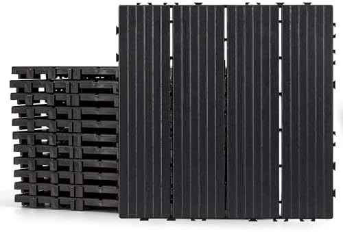 Plastic Interlocking Deck Tiles, 12 Pack 12in Waterproof, Dark Grey by FHWTY
