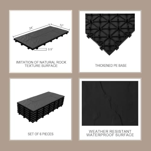 JJWOOD Stone-Look Interlocking Deck Tiles, Matte Rock Texture Outdoor Floor - Image 2
