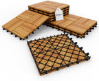 10Pcs Interlocking Deck Tiles, Acacia Wood Flooring, 12x12in Raised Base by XINONE