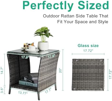 VINGLI Outdoor Wicker Side Table Patio Side Tables - Image 3