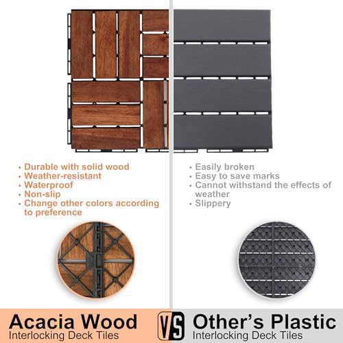 20 PCS Interlocking Deck Tiles, Solid Wood Patio Flooring Outdoor Waterproof - Image 3