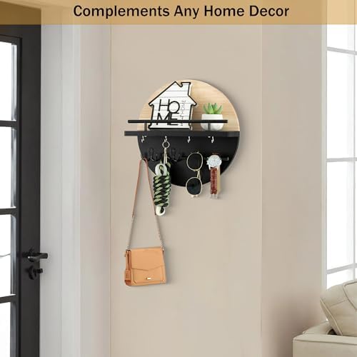 Key Holder Wall Mount with Shelf and Hooks, Mail Organizer - Image 3