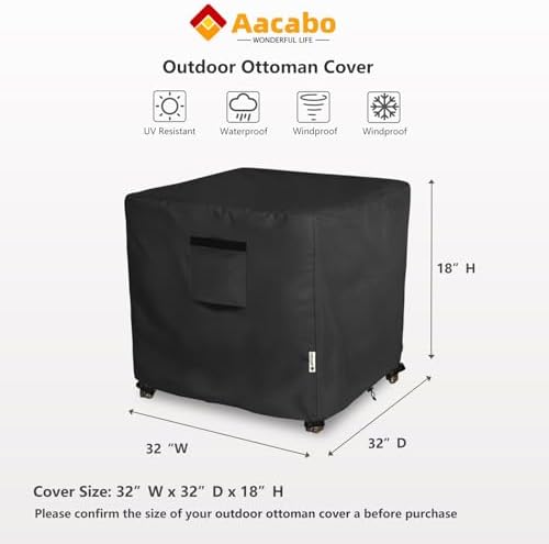 Patio Ottoman Cover, 32W x 32D x 18H inch, Waterproof Square Patio Small Side - Image 2