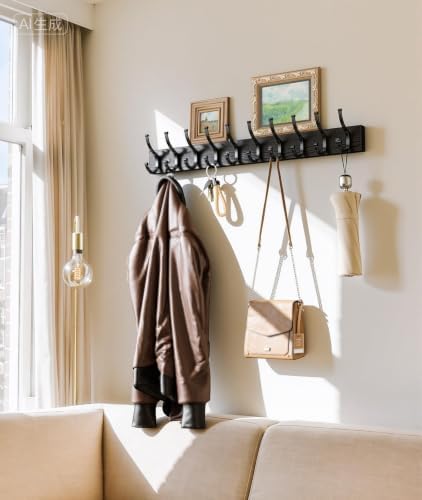 Optish 1 Pack Wooden Black Coat Rack Wall Mount, 16.1" Rustic Coat Hanger Hooks - Image 6