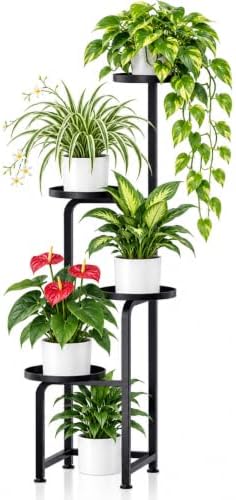 TOSKING Tall 4-Tier Square Metal Plant Stand Outdoor, Drainage Trays by TOSKINGESSENCE