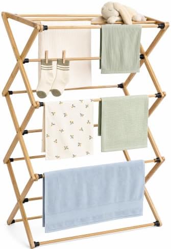 Bamboo Clothes Drying Rack, 3-Tier Tall Laundry Drying Rack by Unknown