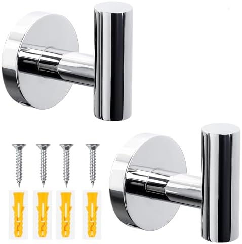 Towel Hooks for Bathroom 2 Packs Screw- in Chrome Finish Wall Mount Towel by Homagic