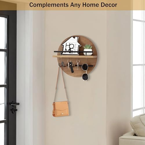 Key Holder Wall Mount with Shelf and Hooks, Mail Organizer - Image 2