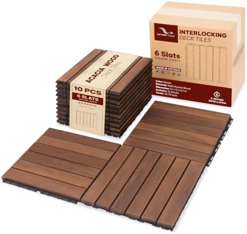 Acacia Interlocking Deck Tiles, 6 Slats by VICTORYRELAX