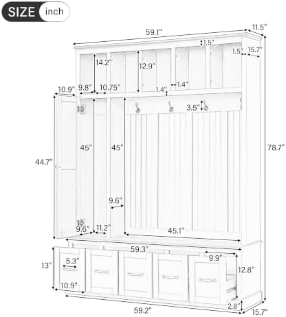 Quarte Hall Tree with Storage Bench, Open Cubbies - Image 3