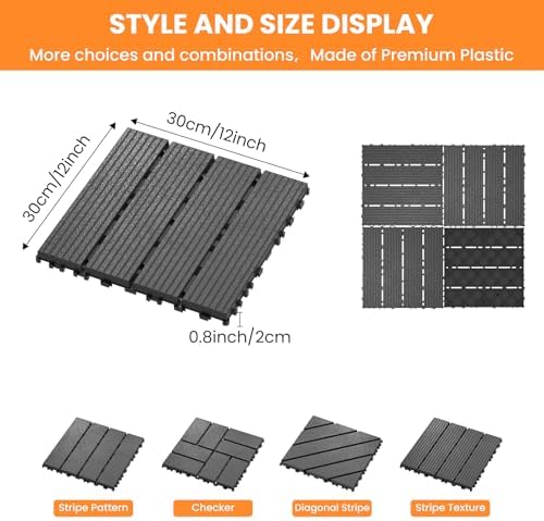 88 Pack Plastic Interlocking Patio Deck Tiles, Patio Floor Decking Tiles - Image 2