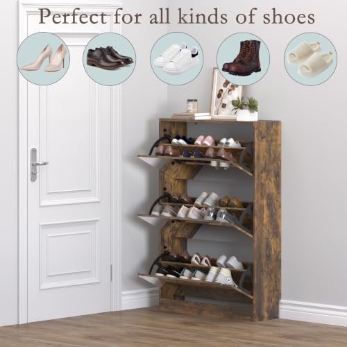 BORNOON Shoe Cabinet with 3-Flip Mirror Drawers, Freestanding Shoe Rack - Image 4