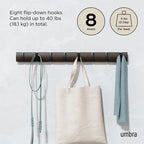 Umbra Flip Coat Rack, Wall Mount 8-Hook, Space Saving, Walnut/Black - Image 5