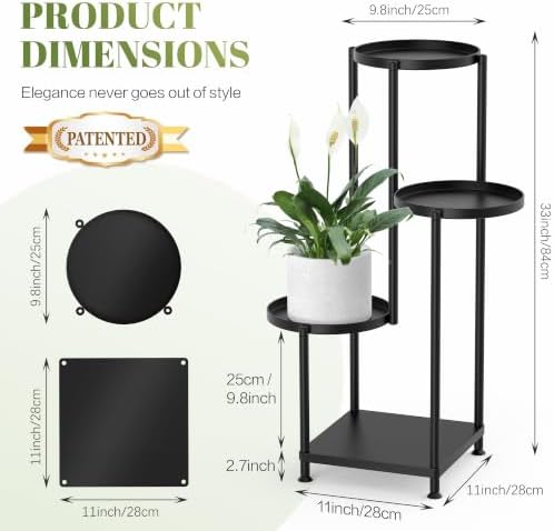 4 Tier Plant Stand Indoor Outdoor, Metal Shelf Holder Corner Black - Image 2