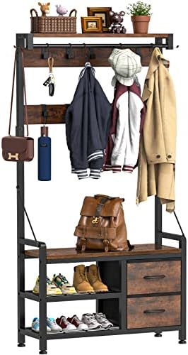 Lulive Hall Tree with Bench and Shoe Storage, 31.5” Coat Rack Freestanding by Lulive