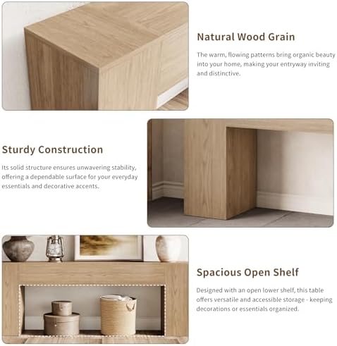 Epecoya 86-Inch Console Table for Living Room, Light Oak Brown - Image 5